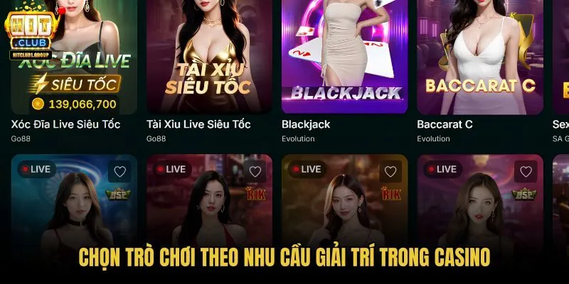 Casino trực tuyến HITCLUB cùng nhóm game theo sở thích